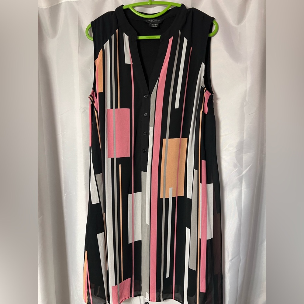 Colorful Geometric Michel Studios size 14 Sleeveless Dress. Fully lined. EUC
